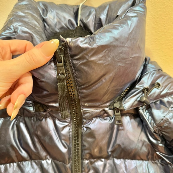 S13 by Sam Women's Kylie Hooded Waterproof Medium Puffer Down Coat Metallic Blue - Picture 15 of 17